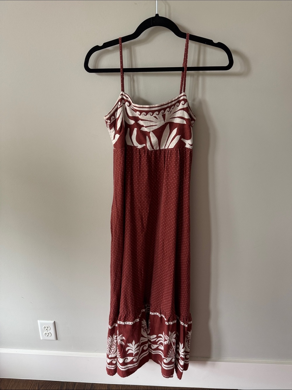 Rust and White Print Maxi Dress